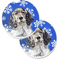 "Caroline's Treasures English Setter Winter Snowflakes Holiday Set of 2 Cup Holder Car Coasters LH9277CARC, 2.56, Multicolor"
