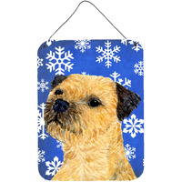 "Caroline's Treasures Border Terrier Winter Snowflakes Holiday Wall or Door Hanging Prints, 16"" x 12"", Multicolor"