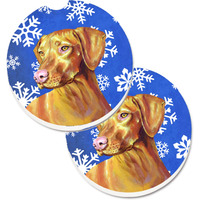 "Caroline's Treasures Vizsla Winter Snowflakes Holiday Set of 2 Cup Holder Car Coasters LH9280CARC, 2.56, Multicolor"