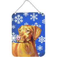 "Caroline's Treasures LH9280DS1216 Vizsla Winter Snowflakes Holiday Aluminium Metal Wall or Door Hanging Prints, 16"" x 12"", Multicolor"
