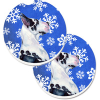 "Caroline's Treasures Great Dane Winter Snowflakes Holiday Set of 2 Cup Holder Car Coasters LH9281CARC, 2.56, Multicolor"