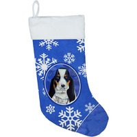 "Caroline's Treasures LH9284-CS Basset Hound Winter Snowflakes Holiday Christmas Stocking, 11 x 18"", Multicolor"
