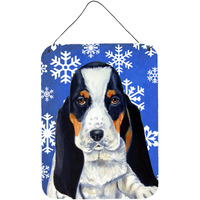 "Caroline's Treasures Basset Hound Winter Snowflakes Holiday Door Hanging Prints wall-decor, 16"" x 12"", Multicolor"