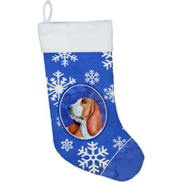 "Caroline's Treasures LH9287-CS Basset Hound Winter Snowflakes Holiday Christmas Stocking, 11 x 18"", Multicolor"