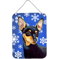 "Caroline's Treasures LH9290DS1216 Min Pin Winter Snowflakes Holiday Aluminium Metal Wall or Door Hanging Prints, 16"" x 12"", Multicolor"