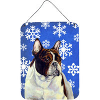 "Caroline's Treasures LH9292DS1216 French Bulldog Winter Snowflakes Holiday Wall or Door Hanging Prints, 16"" x 12"", Multicolor"