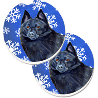 "Caroline's Treasures Schipperke Winter Snowflakes Holiday Set of 2 Cup Holder Car Coasters LH9294CARC, 2.56, Multicolor"