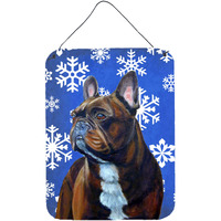 "Caroline's Treasures French Bulldog Winter Snowflakes Holiday Door Hanging Prints wall-decor, 16"" x 12"", Multicolor"