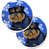 "Caroline's Treasures Brussels Griffon Winter Snowflakes Holiday Set of 2 Cup Holder Car Coasters LH9298CARC, 2.56, Multicolor"