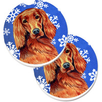 "Caroline's Treasures Irish Setter Winter Snowflakes Holiday Set of 2 Cup Holder Car Coasters LH9299CARC, 2.56, Multicolor"