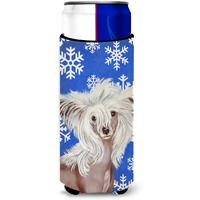 Chinese Crested Winter Snowflakes Holiday Ultra Beverage Insulators for slim cans LH9302MUK