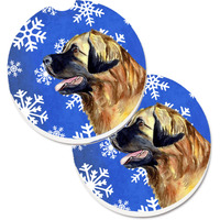 "Caroline's Treasures Leonberger Winter Snowflakes Holiday Set of 2 Cup Holder Car Coasters LH9303CARC, 2.56, Multicolor"