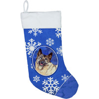 "Caroline's Treasures Norwegian Elkhound Winter Snowflakes Holiday Christmas Stocking, 11 x 18"", Multicolor"