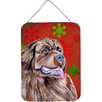 "Caroline's Treasures Newfoundland Red and Green Snowflakes Christmas Wall or Door Hanging Prints, 16"" x 12"", Multicolor"