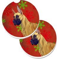 "Caroline's Treasures Great Dane Red & green Snowflakes Holiday Christmas Set of 2 Cup Holder Car Coasters LH9310CARC, 2.56, Multicolor"