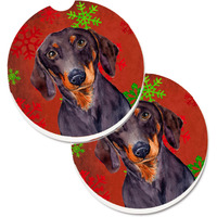 "Caroline's Treasures Dachshund Red & green Snowflakes Holiday Christmas Set of 2 Cup Holder Car Coasters LH9313CARC, 2.56, Multicolor"