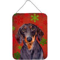 "Caroline's Treasures LH9313DS1216 Dachshund Red and Green Snowflakes Christmas Wall or Door Hanging Prints, 16"" x 12"", Multicolor"