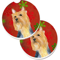 "Caroline's Treasures Silky Terrier Red green Snowflake Holiday Christmas Set of 2 Cup Holder Car Coasters LH9316CARC, 2.56, Multicolor"