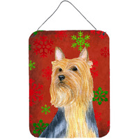 "Caroline's Treasures Silky Terrier Red and Green Snowflakes Christmas Wall or Door Hanging Prints, 16"" x 12"", Multicolor"