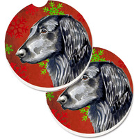 "Caroline's Treasures Flat Coated Retriever Red green Snowflakes Holiday Christmas Set of 2 Cup Holder Car Coasters LH9321CARC, 2.56, Multicolor"