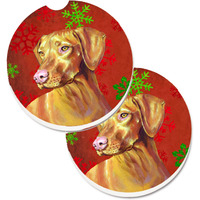"Caroline's Treasures Vizsla Red & green Snowflakes Holiday Christmas Set of 2 Cup Holder Car Coasters LH9325CARC, 2.56, Multicolor"