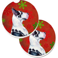 "Caroline's Treasures Great Dane Red & green Snowflakes Holiday Christmas Set of 2 Cup Holder Car Coasters LH9326CARC, 2.56, Multicolor"