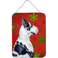 "Caroline's Treasures Great Dane Red Snowflakes Holiday Christmas Wall or Door Hanging Prints, 16"" x 12"", Multicolor"