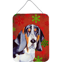 "Caroline's Treasures LH9327DS1216 Basset Hound Red Snowflakes Holiday Christmas Wall or Door Hanging Prints, 16"" x 12"", Multicolor"
