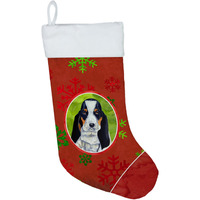 "Caroline's Treasures LH9329-CS Basset Hound Red and Green Snowflakes Holiday Christmas Stocking, 11 x 18"", Multicolor"