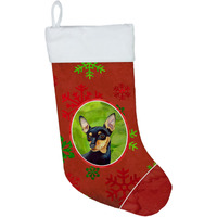 "Caroline's Treasures Min Pin Red and Green Snowflakes Holiday Christmas Stocking, 11 x 18"", Multicolor"