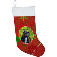 "Caroline's Treasures LH9340-CS French Bulldog Red and Green Snowflakes Holiday Christmas Stocking, 11 x 18"", Multicolor"