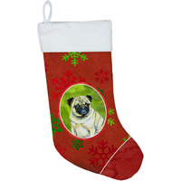 "Caroline's Treasures LH9342-CS Pug Red and Green Snowflakes Holiday Christmas Stocking, 11 x 18"", Multicolor"