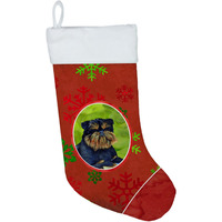 "Caroline's Treasures LH9343-CS Brussels Griffon Red and Green Snowflakes Holiday Christmas Stocking, 11 x 18"", Multicolor"