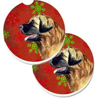 "Caroline's Treasures Leonberger Red & green Snowflakes Holiday Christmas Set of 2 Cup Holder Car Coasters LH9348CARC, 2.56, Multicolor"