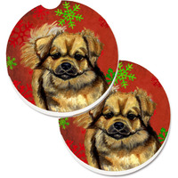 "Caroline's Treasures Tibetan Spaniel Red green Snowflake Holiday Christmas Set of 2 Cup Holder Car Coasters LH9349CARC, 2.56, Multicolor"
