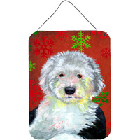"Caroline's Treasures Old English Sheepdog Red Snowflakes Christmas Wall or Door Hanging Prints, 16"" x 12"", Multicolor"