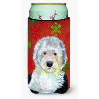 Old English Sheepdog Snowflakes Holiday Christmas  Tall Boy Beverage Insulator Beverage Insulator Hugger