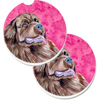 "Caroline's Treasures Pink Newfoundland Set of 2 Cup Holder Car Coasters LH9354PKCARC, 2.56, Multicolor"