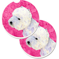 "Caroline's Treasures Pink Westie Set of 2 Cup Holder Car Coasters LH9360PKCARC, 2.56, Multicolor"