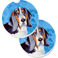 "Caroline's Treasures Blue Basset Hound Set of 2 Cup Holder Car Coasters LH9372BUCARC, 2.56, Multicolor"