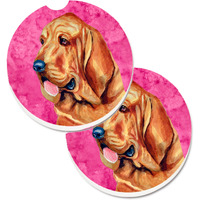 "Caroline's Treasures Pink Bloodhound Set of 2 Cup Holder Car Coasters LH9376PKCARC, 2.56, Multicolor"