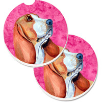 "Caroline's Treasures Pink Basset Hound Set of 2 Cup Holder Car Coasters LH9377PKCARC, 2.56, Multicolor"