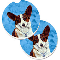 "Caroline's Treasures Blue Corgi Set of 2 Cup Holder Car Coasters LH9378BUCARC, 2.56, Multicolor"