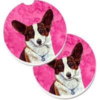"Caroline's Treasures Pink Corgi Set of 2 Cup Holder Car Coasters LH9378PKCARC, 2.56, Multicolor"