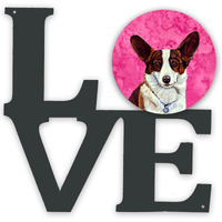 "Caroline's Treasures Pink Corgi Metal Artwork Love wall-decor, Multicolor"