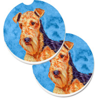 "Caroline's Treasures Blue Airedale Set of 2 Cup Holder Car Coasters LH9381BUCARC, 2.56, Multicolor"