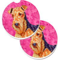 "Caroline's Treasures Pink Airedale Set of 2 Cup Holder Car Coasters LH9381PKCARC, 2.56, Multicolor"