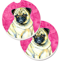 "Caroline's Treasures Pink Pug Set of 2 Cup Holder Car Coasters LH9387PKCARC, 2.56, Multicolor"