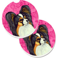 "Caroline's Treasures Pink Papillon Set of 2 Cup Holder Car Coasters LH9390PKCARC, 2.56, Multicolor"