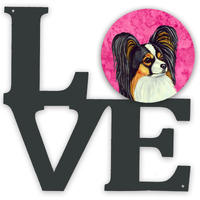 "Caroline's Treasures Pink Papillon Metal Artwork Love wall-decor, Multicolor"
